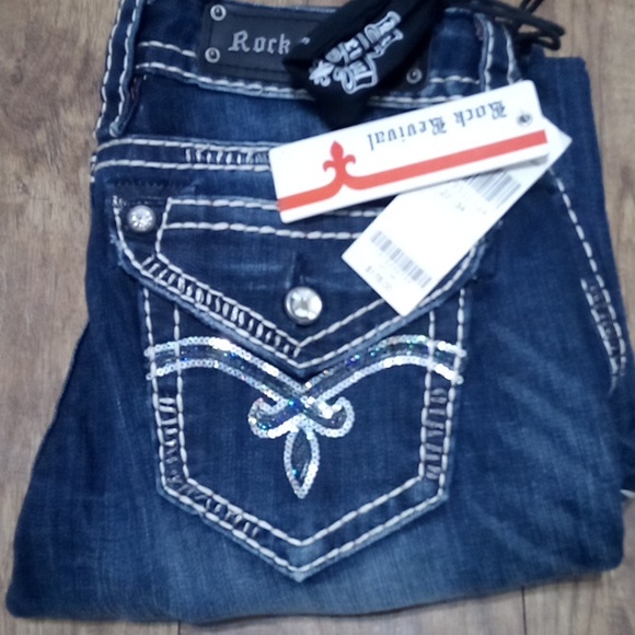 Rock Revival Women's Jeans 27 Easy Boot Embellished Shimmer Luna NWT DEFECT - Picture 5 of 10
